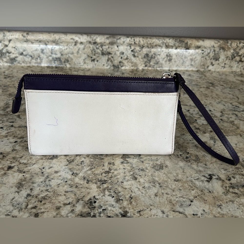 Coach Leather Legacy Zippy Wristlet Wallet Colorblock Purple White - Picture 3 of 16